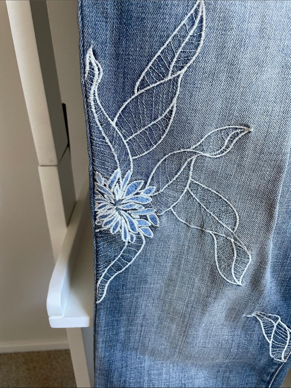 Chico's Blue Embroidered Straight Leg Jeans - Picture 2 of 4